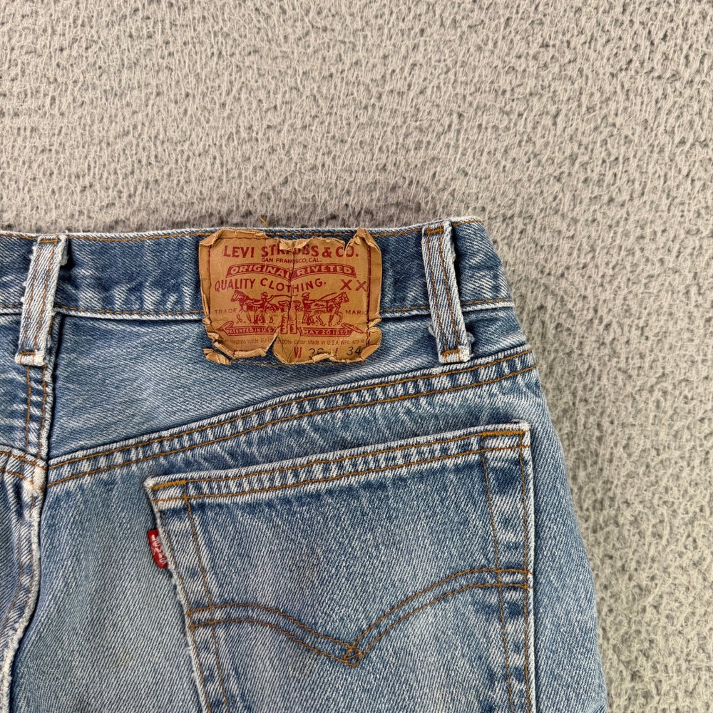 Vintage Levi's 501 Jeans Mens 36x34 Blue 90s Made in USA Custom Knee Patch Denim - Picture 10 of 11